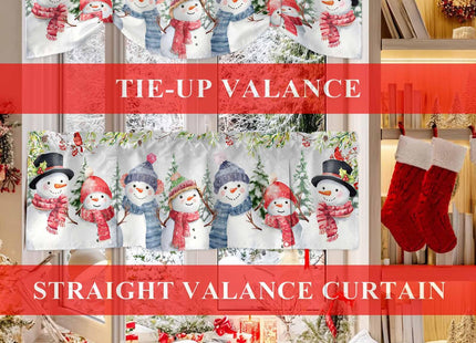Christmas Snowman Tie Up Valance for Kitchen Windows,Winter Snowy Cardinal Adjustable Valances Rod Pocket Short Curtain,Pine Tree Branches Retro Tie Up Curtains Valance for Bedroom 60x18in