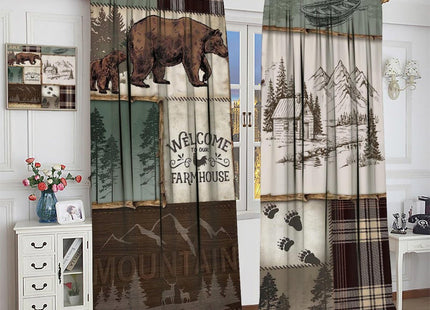 Retro Rusticd Curtains,Lodge Bear Moose Deer Country Style Farmhouse Thermal Insulated Drapes Darkening Window Curtain for Girls Boy Bedroom Living Room 42x45 Inch