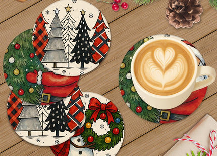 Bribay Christmas Coasters for Drinks Set of 6, Ceramic Stone Snowman