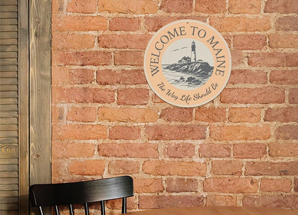 Welcome To Maine Lighthouse Scene Metal Tin Sign Plaque