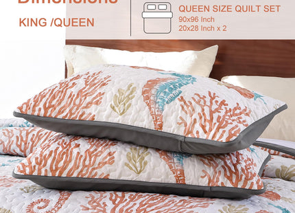Djoymock Coastal Quilt Set King Size, 3 Pcs Beach Bedspread Coverlet Set