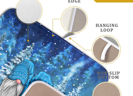 Winter Blue Gnome Dish Drying Mat for Kitchen Counter Pine Tree Microfiber Dish Pad Absorbent Reversible Fast Dry Draining Mats 16x18 Inch