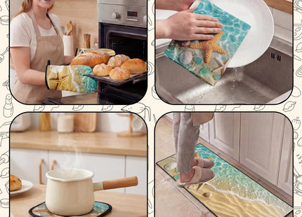Nesphy 10 Pcs Starfish Beach Kitchen Decor and Accessories Set, 4 Kitchen Dish Towels 2 Rugs 2 Oven Mitts 2 Pot Holders, Home Decor for Cooking Baking BBQ Gifts Women Mom Housewarming