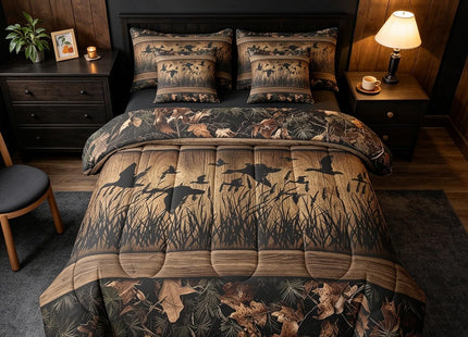 Erosebridal 7 Piece Camo Mallard Duck Comforter Set with Sheets for Kids Boys Men Rustic Farmhouse Cabin Bed in A Bag Queen,Hunting Woodland Duck Bedding Set Country Wood Board Animal Bed Set
