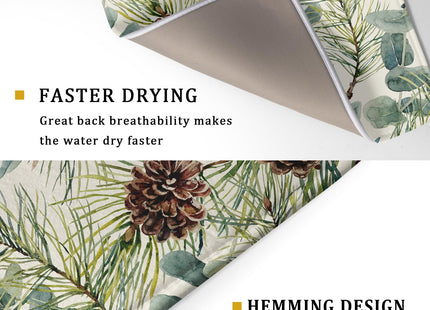 Winter Christmas Dish Drying Mat for Kitchen Counter 18x24 Evergreen Leaves Pinecone Holiday Theme Absorbent Reversible Microfiber Drying Mats Kitchen Countertop Protector Dishes Drainer Pad