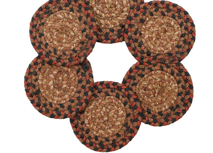 Homespice Gingerbread Braided Coasters for Country Decor, Round 4" Set of 6