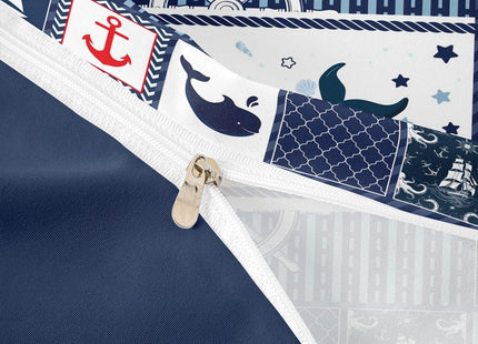 Homewish Sea Whale Duvet Cover Twin Size,Nautical Anchor Ship Rudder Plaid Comforter Cover Set for Kids Boys Girls,Navy Blue Ocean Geometric Bedding Quilt Cover Set Bedroom Decor, 2 Pieces
