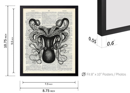 Poster Master Upside Down Octopus Print - Dictionary Poster - Kraken Art - Gift for Men, Women, Animal Lover - Nautical Decor for Home, Ocean or Beach House - 8x10 Black Framed