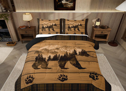 Feelyou Rustic Bear Comforter Set Farmhouse Black Bear Bedding Set Queen Size for Kids Boys Girls Forest Animal Wildlife Hunting Theme Duvet Quilt