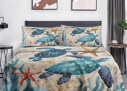 WeCozy Queen Bed Sheet Set, 4 Pieces Ocean Coral Bedding with Flat