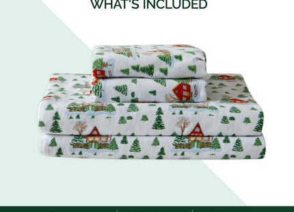 Elegant Comfort Holiday Christmas Flannel Sheet Set, Twin, Cozy Lodge