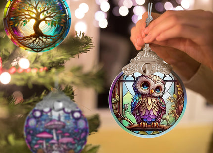 Jocidea Owl Stained Glass Suncatcher and Christmas Ornament - Holidays Decor for Owl Lovers