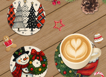 Bribay Christmas Coasters for Drinks Set of 6, Ceramic Stone Snowman