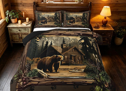 Erosebridal Rustic Cabin Bedding Sets Full Hunting Wild Bear Comforter Set Country Farmhouse Lodge Down Comforter for Kids Boys Adults Men Retro Woodland Mountain Pine Tree Leaves Quilt Duvet