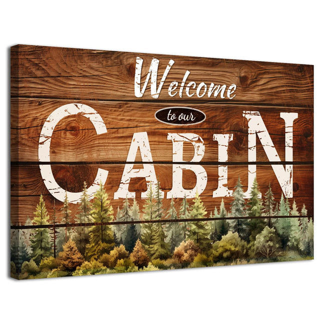 Vintage Cabin Wall Decor Brown Welcome to Ours Wall Art Rustic Cabin Decorations for Home Country Style Nature Forest Canvas Framed Artwork Living Room Bedroom Porch Entryway Lodge Decorative 16x24