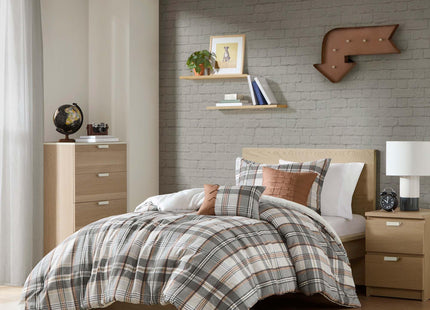Intelligent Design Plaid Lodge Modern Tan/Gray Twin Comforter Set, 4pc