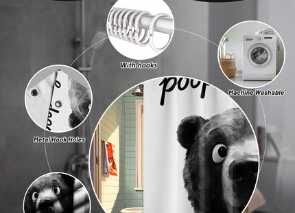 puuiui Funny Black Bear Shower Curtain Kids Animal, 70x72 Inchs