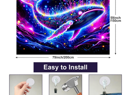 BlissYard Blacklight Tapestry Cosmic Whale Neon Wall Art 78 x 59 Inch
