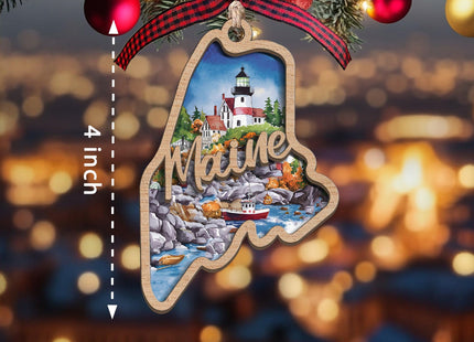 Maine State Christmas Wooden Ornament - 2-Layer Laser-Cut Wooden Keepsake - Rustic Holiday Decor & Ideal Travel Gift for Women Men Family & Friends - Maine Locals Gift