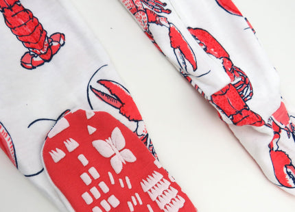 HonestBaby Celebration Non-slip Footed Pajamas One-piece Sleeper Zip-front Pjs 100% Organic Cotton, Lobster, 12 Months