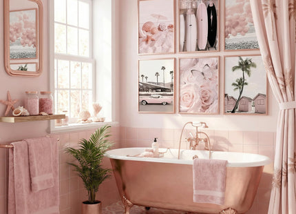SOUHLP Blush Pink Coastal Canvas Wall Art, 12''x16''