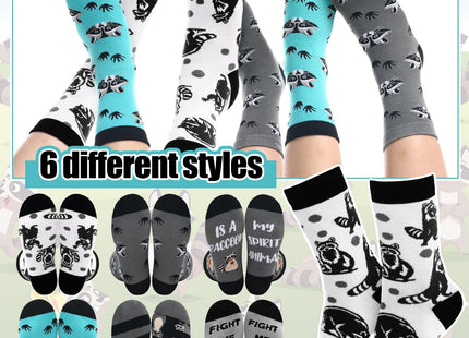 Shihanee 6 Pair Funny Raccoon Gifts for Women Men Raccoon Socks, Monochrome