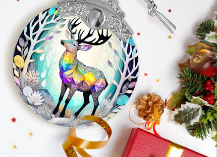 Jocidea Stained Glass Suncatcher, Deer Ornament for Christmas Tree, Holiday Home Decor and Gifts
