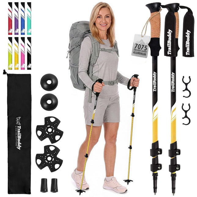 TrailBuddy Trekking Poles – Lightweight 7075 Aluminum Hiking Poles for Women, Men & Seniors – Collapsible Walking Sticks for Travel, Trails & Balance