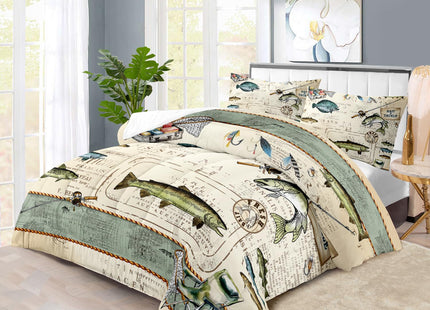 llyxsesty 3 Piece Fish Comforter Set Queen Fishing Bedding Set for Bedroom
