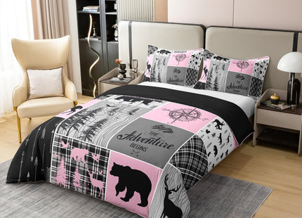 Erosebridal Retro Cabin Rustic 100% Cotton Duvet Cover Farmhouse Lodge Bear Comforter Cover Full Size Hunting Wild Animal Bedding Set Buffalo Plaid Patchwork Bedclothes for Boys Teens Men Bedroom