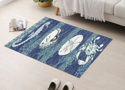 GUBIYU Rustic Coastal Runner Rug Ocean Beach Mat Area Rug Navy Blue Beach Bathroom Rugs Non-Slip Doormat Carpet Printing Rug for Living Room Bedroom Kitchen Bathroom Kitchen Rugs Washable 23.6"x35.4"