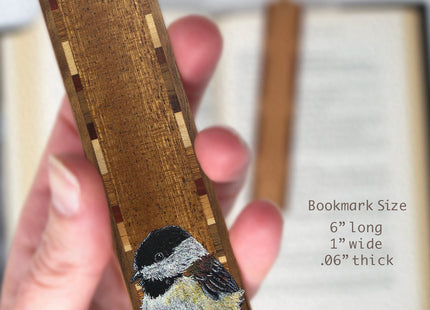 Chickadee Wooden Bookmark | Chickadee Songbird Art by Kathleen Barsness | Birdwatcher Gift, Bird Lover & Nature Lover Bookmark | Handmade Wood Bookmark with Brown Tassel | Made in the USA