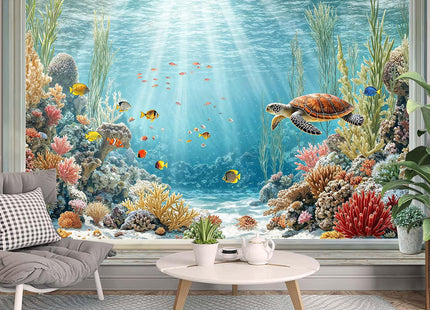 Lifeella Under the Sea Window Tapestry, Coastal Turtle Ocean Mural, Nautical Wall Backdrop for Bedroom Dorm Living Room Decor, 36x48 inches