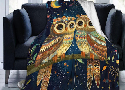 Owl Blanket – Whimsical Starry Night Throw with Floral, Cozy Flannel Gift for Women & Owl Lovers 60"x50"