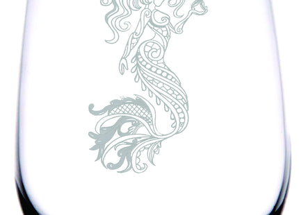 IE Laserware Mermaid Design Beautifully Laser Etched | Permanently Laser Etch Engraved Stemless Wine Glass | 15 Ounce