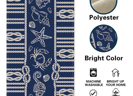 Croar Navy Blue Nautical Dining Table Runner, Coastal Beach Ropes Starfish