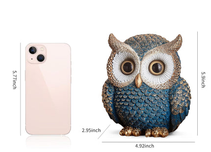 FJS Blue Gold Owl Figurine Modern Owl Statue Home Decor Accent