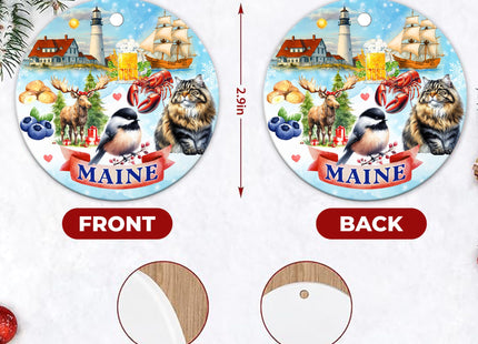 Sportyzen Maine State Christmas Ornament – Portland Head Lighthouse, Moose, Lobster, Blueberries, Chickadee & Sailing Ship – New England Souvenir Gift & Coastal Holiday