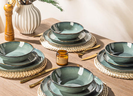 GBHOME Stoneware Dinnerware Sets for 6,18 Piece Rustic Plates and Bowls Set