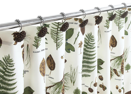 Brown Pinecone Shower Curtain Hooks, Rustproof Rustic Cabin Shower Hooks for Shower Curtain, 5 Roller Ring Balls Lodge Christmas Decorative Bathroom Curtain Hooks, Set of 12