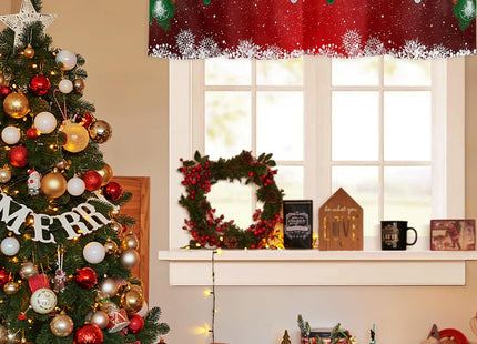 BestLives Christmas Curtain Valance Xmas Baubles Coniferous Rod Pocket Valance Window Treatments 1 Panel Pine Tree Twig Red Short Curtains for Kitchen Windows Bathroom Bedroom 54 x 18 inch