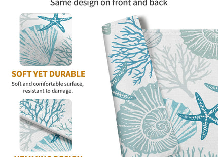 Nautical Coastal Blue Placemats Set of 4 Summer Teal Turquoise Beach Theme Linen Table Mats Ocean Coral Seashell Starfish Decorative Place Mats for Party Kitchen Dining Outdoor Indoor Decor