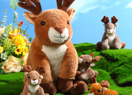 Poen Plush Deer Stuffed Animal Set with 4 Baby Deer Zippered, Sitting