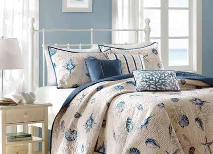Madison Park Cottage Coastal Starfish Blue King Bedspread Set, 6pc