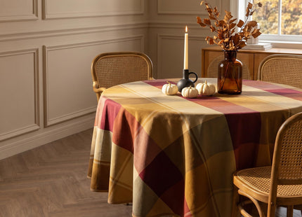 LOSIVISHE 60" Round Polyester Plaid Tablecloth for Thanksgiving