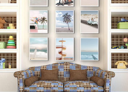 9 Pieces Beach Wall Art Prints Ocean Beach Decor Nautical Themed Posters Teens Girls Bedroom Decor, 8 x 10 Inch, Wall Art Decoration for Men and Women Living room Bedroom