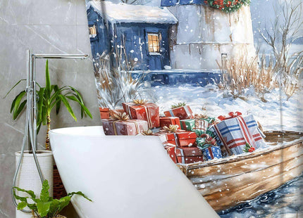Jipusai Winter Christmas Lighthouse Shower Curtain for Bathroom 70X70IN