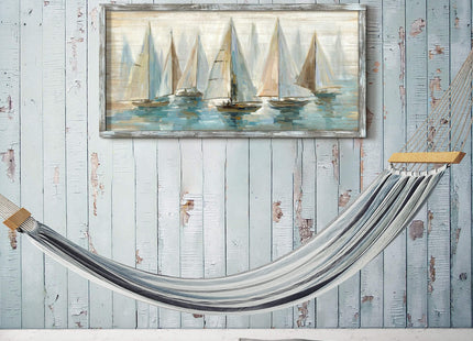 Beach Pictures Wall Decor Framed: Large Coastal Artwork Sailboat Picture Wall Art Abstract Painting on Ocean Seaside Wooden Art for Bedroom(48x24)