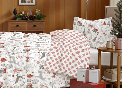Nayoroom Christmas Comforter Set Queen Size - Reversible Christmas Bedding Comforter Set with White Forest Red Snowflake Pattern, 3 Pieces Xmas Theme Holiday Bedding Gifts for Women Men