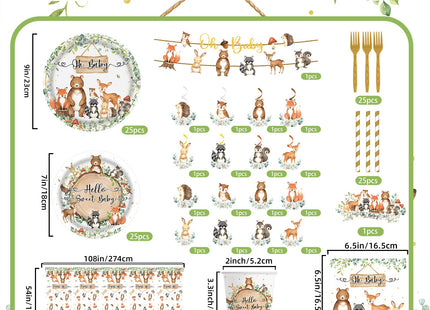 Woodland Baby Shower Decorations ,170pcs Woodland Baby Shower Sage Forest Animals baby Shower Woodland Themed Birthday Party Ideas Set for 25